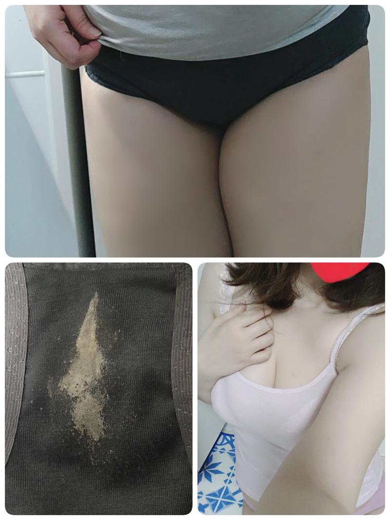 処分SALE☆数日インナーで着たわきが臭キャミ＆おま〇こ染みくっきりパンティ