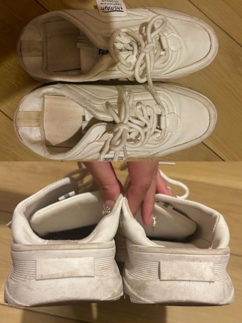 1年半着用してかかとがすり減ったくさくさ厚底スニーカー♡