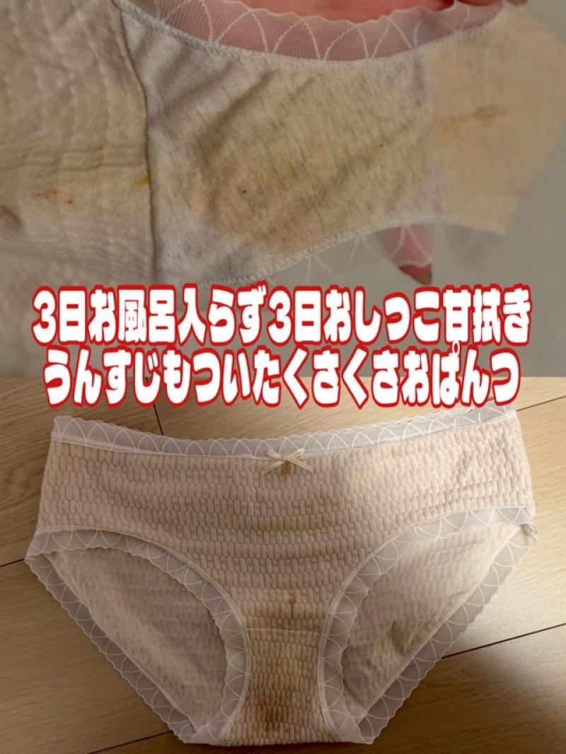 【排卵日】3日お風呂入らず着用3日おしっこ甘拭き+うんすじ+オリモノがついては乾いてを繰り返したおぱんつ