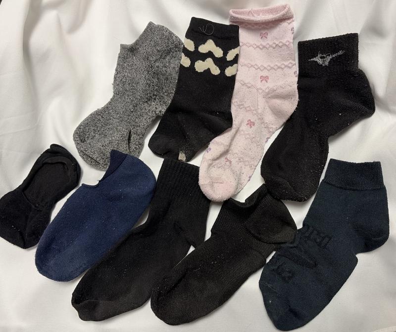 高校時代のグレー柄物クルー丈くるぶし黒靴下♡9セット