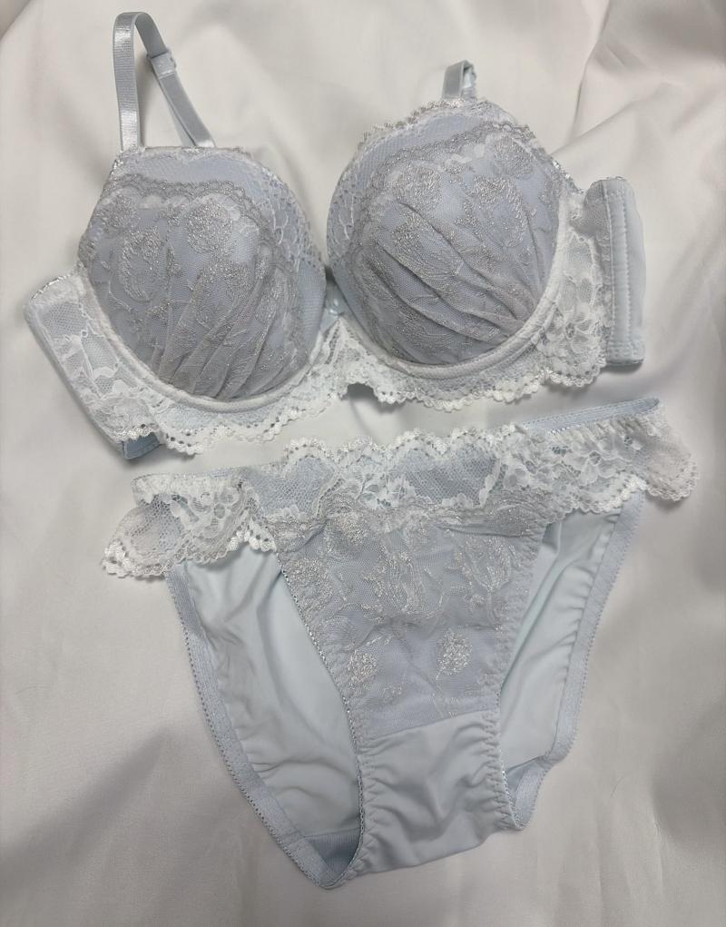 1日着用してお届け♡水色レースパンツブラセット