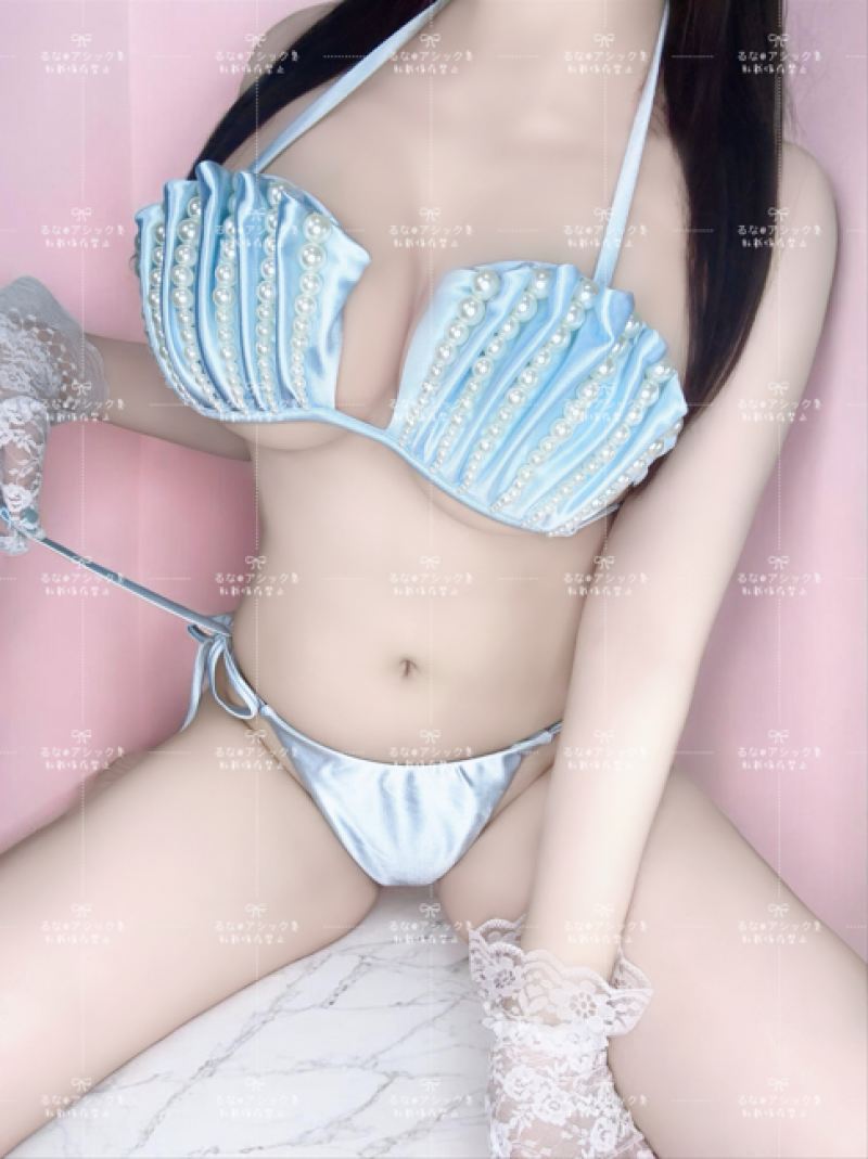 海行きたい♡パール付き水色サテンの紐パンツ水着♡