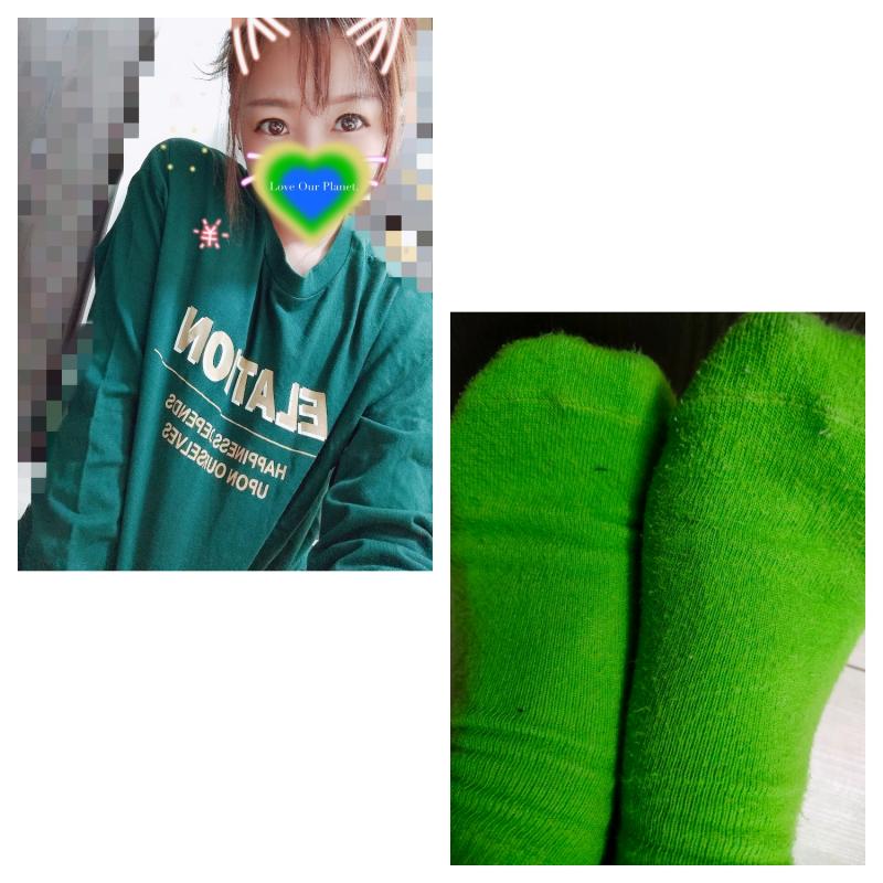 お気に入りグリーンのソックス4日連続着用+Ｔシャツセット♡